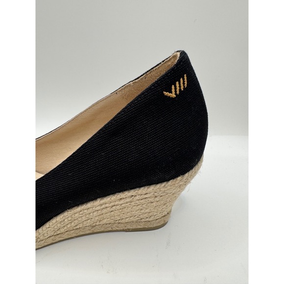 Viscata Shoes Women 9 Black Roses Canvas V Cut Espadrille Wedges Preppy Luxury - Picture 5 of 12